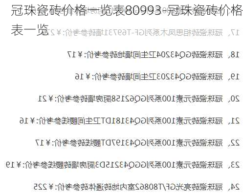 冠珠瓷磚價格一覽表80993-冠珠瓷磚價格表一覽